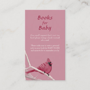 Pink Winter Cardinal Bird Baby Shower Book Request Enclosure Card