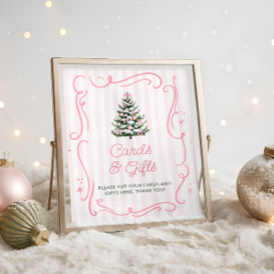 Pink Winter Christmas Baby Shower Cards and Gifts Poster