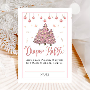 Pink Winter Christmas Baby Shower Diaper Raffle Enclosure Card