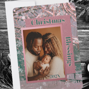 Pink Winter Christmas Family Photo Holiday Card