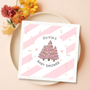 Pink Winter Christmas Tree Baby Shower Napkin