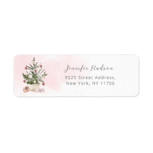 Pink Winter christmas tree Return Address Label
