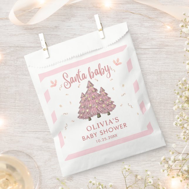 Pink Winter Christmas Tree Santa Baby Shower Favour Bags (Clipped)
