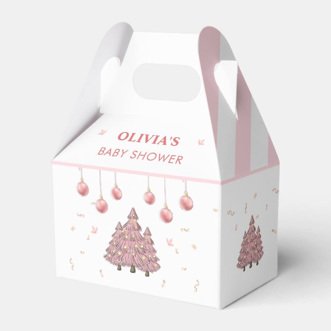 Pink Winter Christmas Tree Santa Baby Shower Favour Box (Front Side)