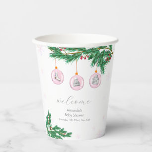 Pink Winter Clothes Ornaments Baby Shower Welcome  Paper Cups