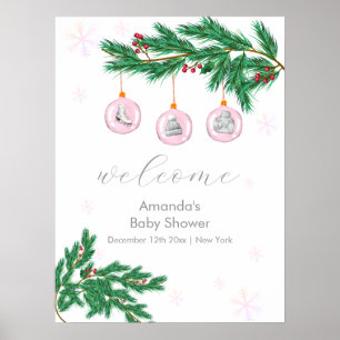 Pink Winter Clothes Ornaments Baby Shower Welcome  Poster
