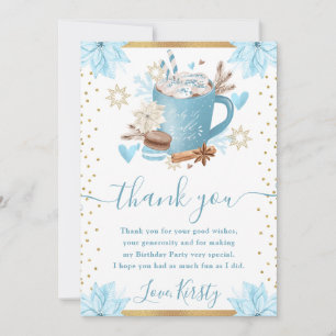 Pink Winter Cookies & Cocoa Birthday Party Thank You Card
