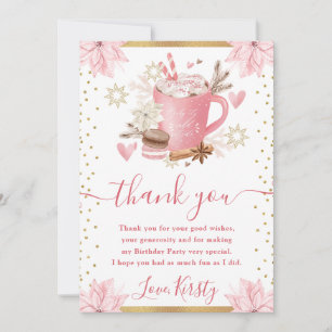 Pink Winter Cookies & Cocoa Birthday Party Thank You Card