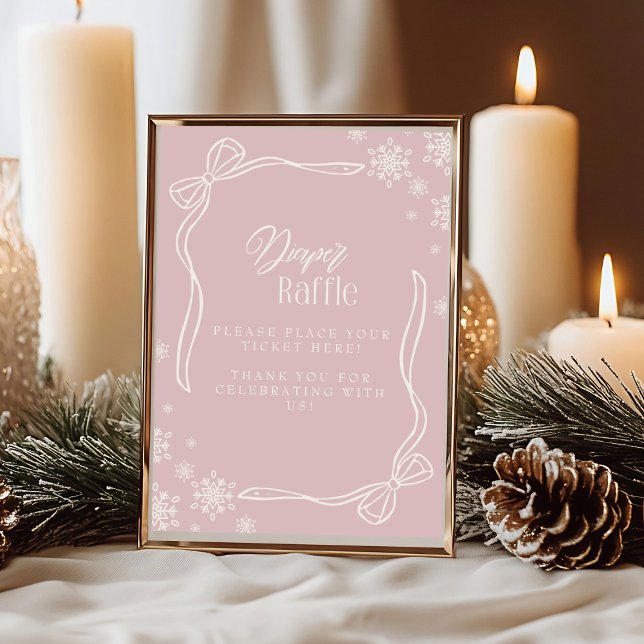 Pink Winter Coquette Diaper Raffle Table Sign  Invitation (Pink Winter Coquette Diaper Raffle Table Sign Invitation)