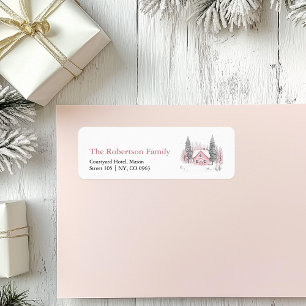 Pink Winter Cottage Christmas Address Label