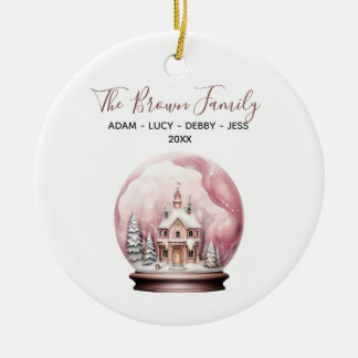 Pink Winter Crystal Ball Christmas House Family Ceramic Tree Decoration