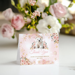 Pink Winter Cute Bear Its a Girl Baby Shower Thank You Card