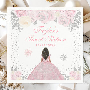 Pink Winter Dark Skin Princess Sweet Sixteen Napkin