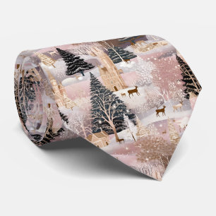 Pink Winter Deer Fantasy Castle Landscape (1) Tie