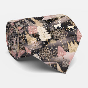 Pink Winter Deer Fantasy Castle Landscape (3) Tie