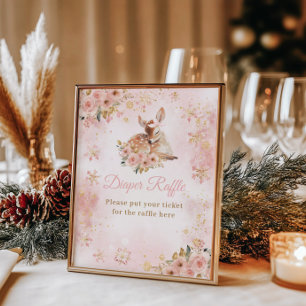 Pink Winter Deer Its a Girl Baby Shower Diaper Poster