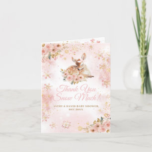 Pink Winter Deer Its a Girl Baby Shower Thank You Card