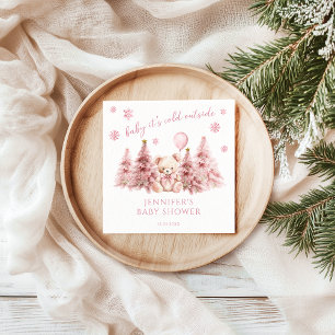 Pink Winter Festive Teddy Bear Baby Girl Shower Napkin