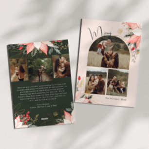 Pink Winter Floral Arch Merry Six Photo Christmas  Holiday Card