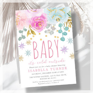 Pink Winter Floral Baby Shower Invitation