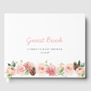Pink Winter Floral Girl Baby Shower Guest Book