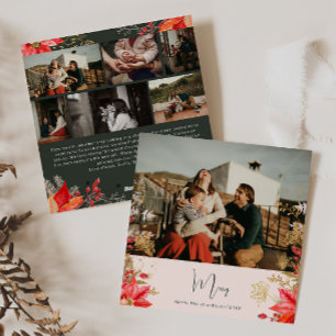 Pink Winter Floral Merry Seven Photo Christmas Holiday Card