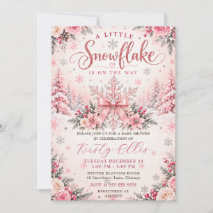 Pink Winter Floral Snowflake Baby Shower Invitation