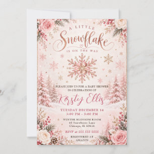 Pink Winter Floral Snowflake Baby Shower Invitation