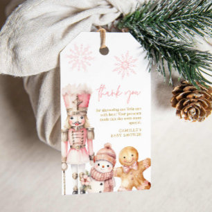 Pink Winter Girl Baby Shower Thank you Gift Tags