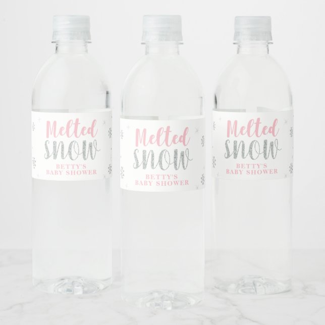 Pink Winter Girl Baby Shower Water Bottle Label (Bottles)
