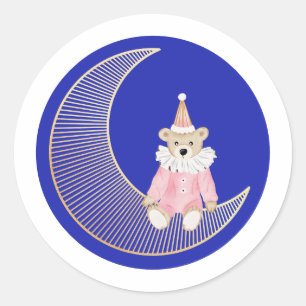 Pink winter holiday candy cotton bear classic round sticker