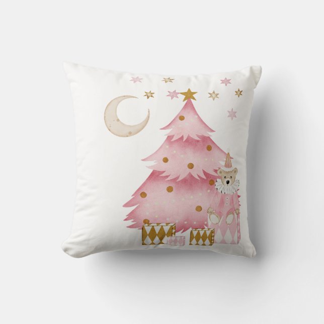 Pink winter holiday candy cotton bear cushion (Front)