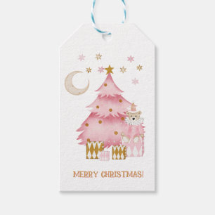 Pink winter holiday candy cotton bear gift tags