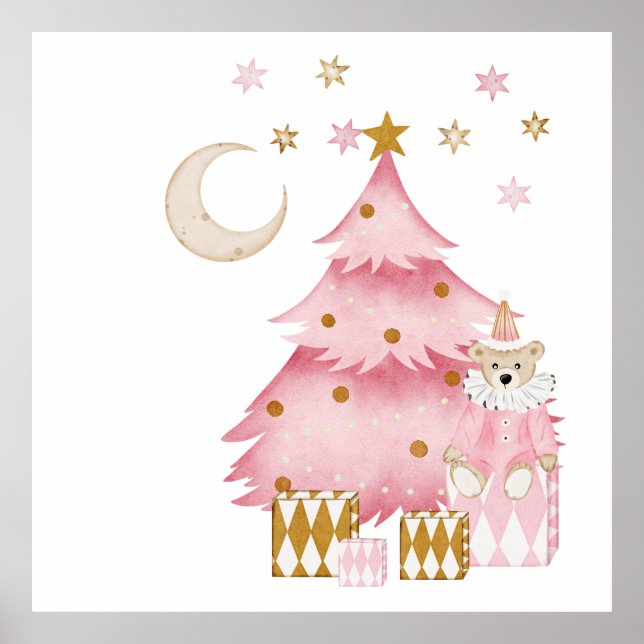 Pink winter holiday candy cotton bear poster (Front)
