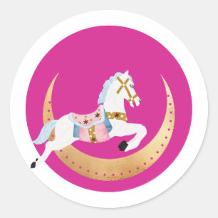 Pink winter holiday candy cotton horse classic round sticker