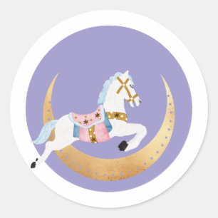 Pink winter holiday candy cotton horse classic round sticker