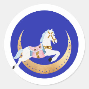 Pink winter holiday candy cotton horse classic round sticker
