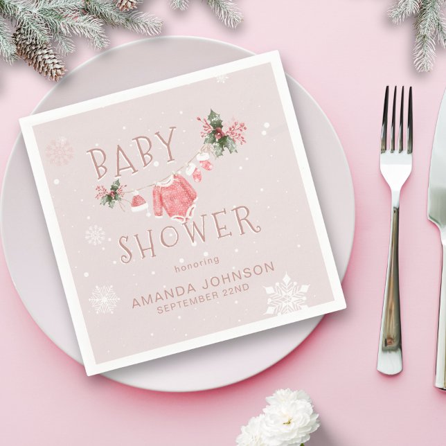 Pink Winter It's Cold Outside Baby Shower Napkin (Creator Uploaded)