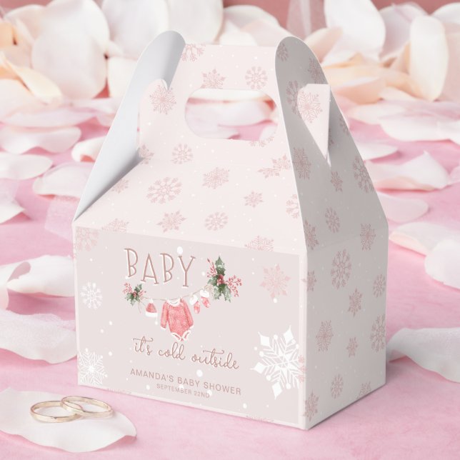 Pink Winter Its Cold Outside Snowflake Baby Shower Favour Box (Wedding)