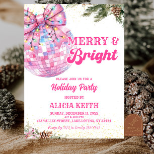 Pink Winter Merry and Bright Girls Holiday Party Invitation
