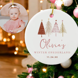 Pink Winter Onderland Girl 1st Birthday Ceramic Tree Decoration