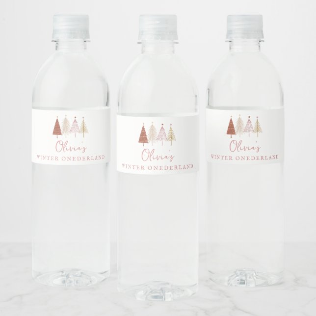 Pink Winter Onderland Girl Birthday Party Water Bottle Label (Bottles)