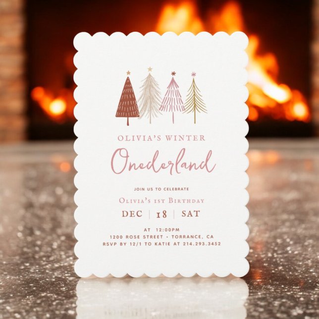 Pink Winter Onderland Girl First Birthday Invitation (Creator Uploaded)