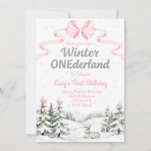 Pink Winter Onederland 1st birthday invitation