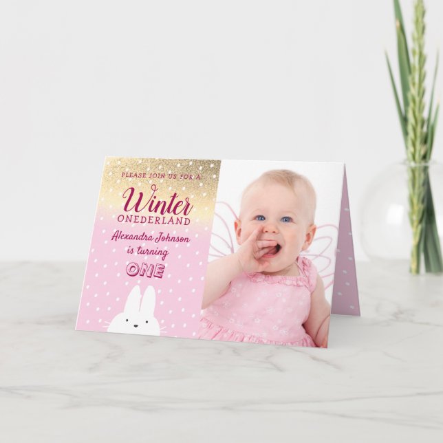 Pink Winter ONEderland 1st Birthday Invitation (Front)