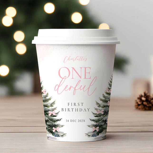 Pink Winter Onederland 1st Birthday Paper Cups (Creator Uploaded)