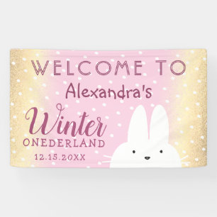 Pink Winter Onederland Bunny Party Banner