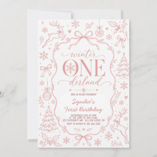 Pink Winter ONEderland First Birthday Girl Invitation