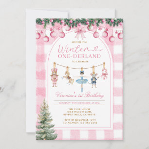 Pink Winter Onederland Girl Nutcracker Birthday Invitation
