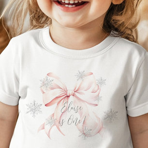 Pink Winter Onederland Silver 1st Birthday Baby T-Shirt